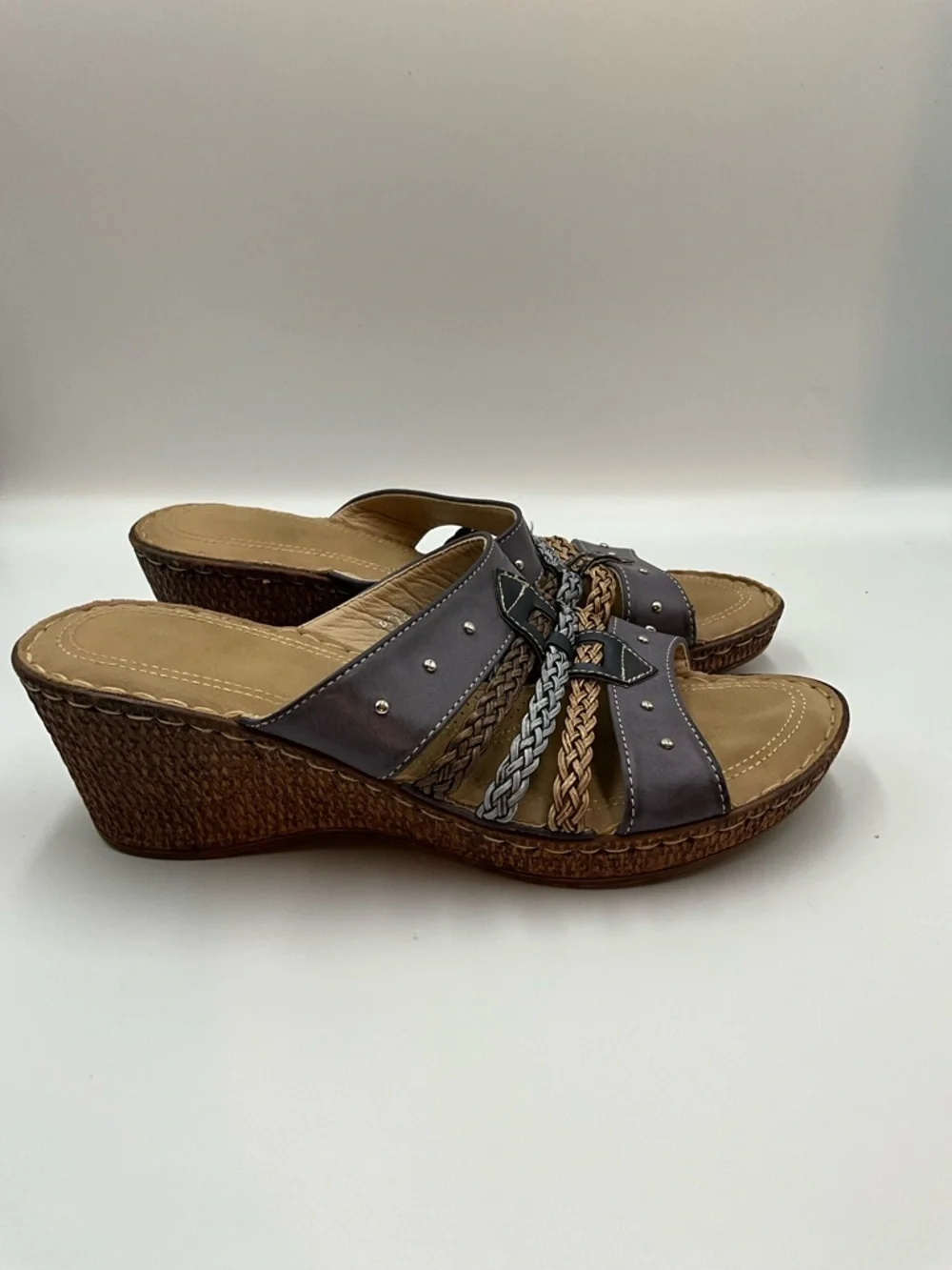 Patricia Sandals Size 9 (40) Braided Multi-Strap Wedge Sandals in Brown